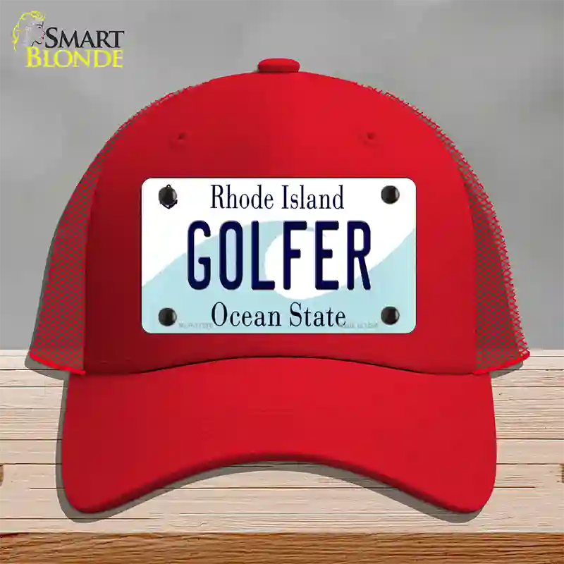 Golfer Rhode Island State Novelty License Plate Hat Mesh / Red