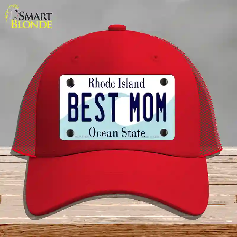 Best Mom Rhode Island State Novelty License Plate Hat Mesh / Red