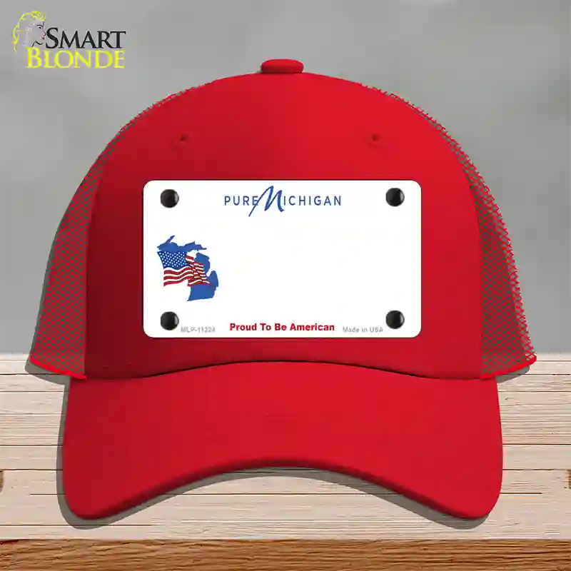 Pure Michigan Proud To Be American Novelty License Plate Hat Mesh / Red