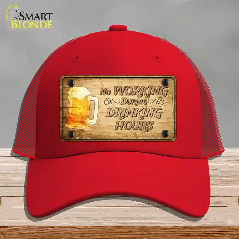 No Working During Drinking Hours Novelty License Plate Hat Mesh / Red