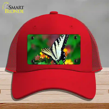 Butterfly Black and White Novelty License Plate Hat Mesh / Red