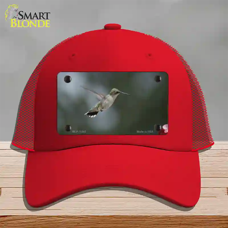 Hummingbird In Flight Novelty License Plate Hat Mesh / Red