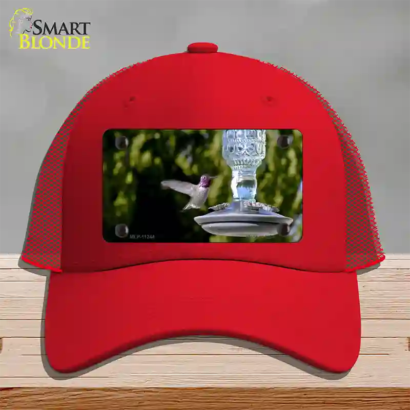 Hummingbird At Feeder Novelty License Plate Hat Mesh / Red