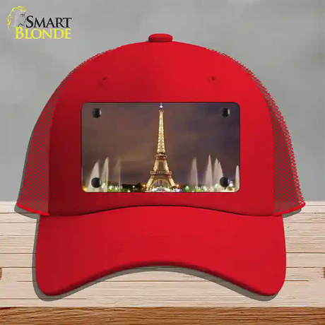 Eiffel Tower Night With Fountain Novelty License Plate Hat Mesh / Red