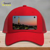 Eiffel Tower Night With River and Bridge Novelty License Plate Hat Mesh / Red