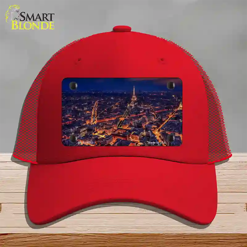 Paris At Night Eiffel Tower In Center Novelty License Plate Hat Mesh / Red