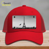 Eiffel Tower Black and White With Bird Novelty License Plate Hat Mesh / Red