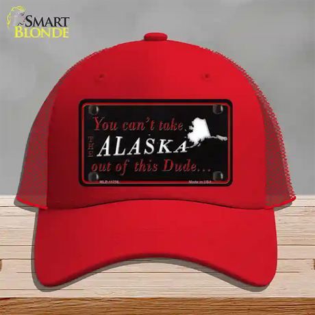 Alaska Dude Novelty License Plate Hat Mesh / Red