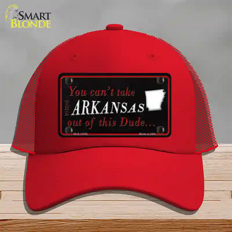 Arkansas Dude Novelty License Plate Hat Mesh / Red