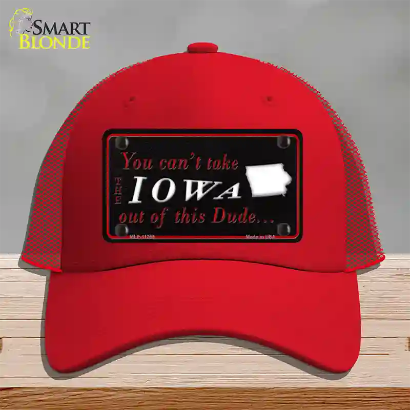 Iowa Dude Novelty License Plate Hat Mesh / Red