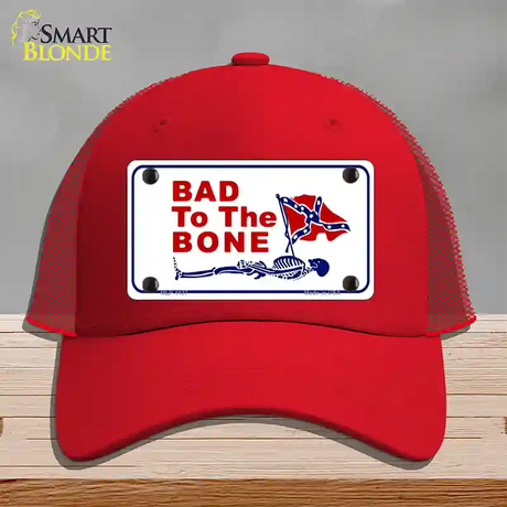 Bad To The Bone Novelty License Plate Hat Mesh / Red