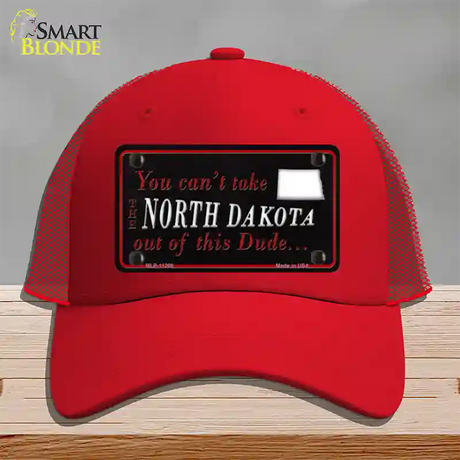 North Dakota Dude Novelty License Plate Hat Mesh / Red