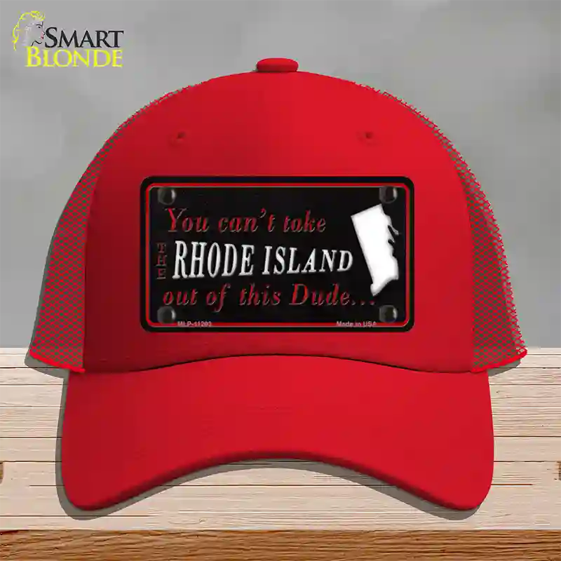 Rhode Island Dude Novelty License Plate Hat Mesh / Red