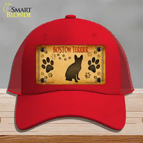 Boston Terrier Novelty License Plate Hat Mesh / Red