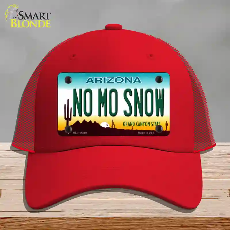 No Mo Snow Novelty License Plate Hat Mesh / Red