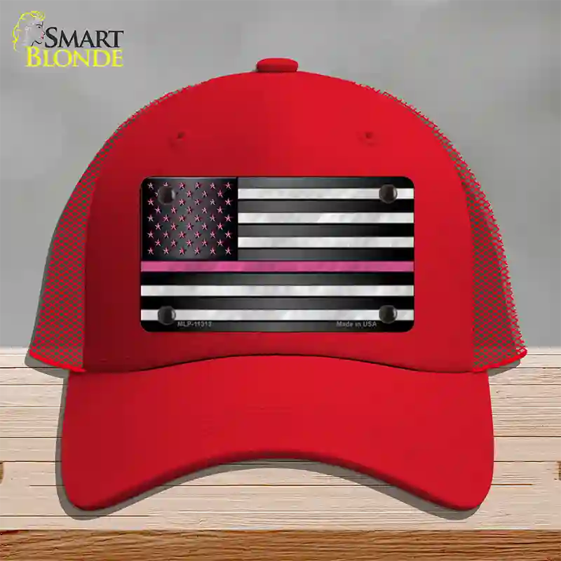 Thin Pink Line With Pink Stars Novelty License Plate Hat Mesh / Red