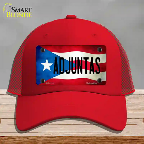 Adjuntas Puerto Rico Flag Novelty License Plate Hat Mesh / Red