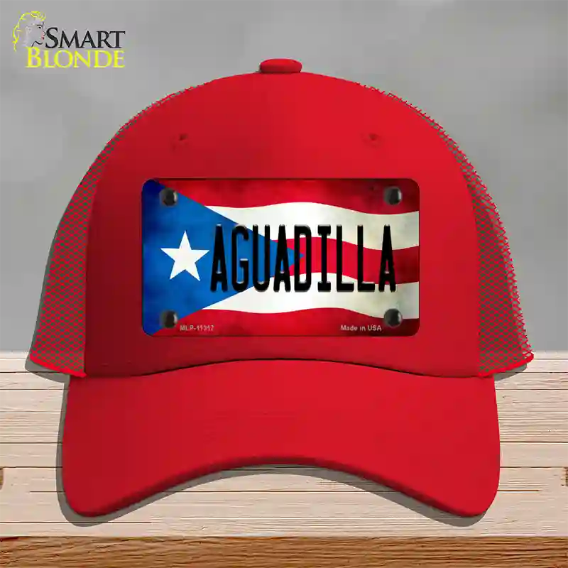 Aguadilla Puerto Rico Flag Novelty License Plate Hat Mesh / Red