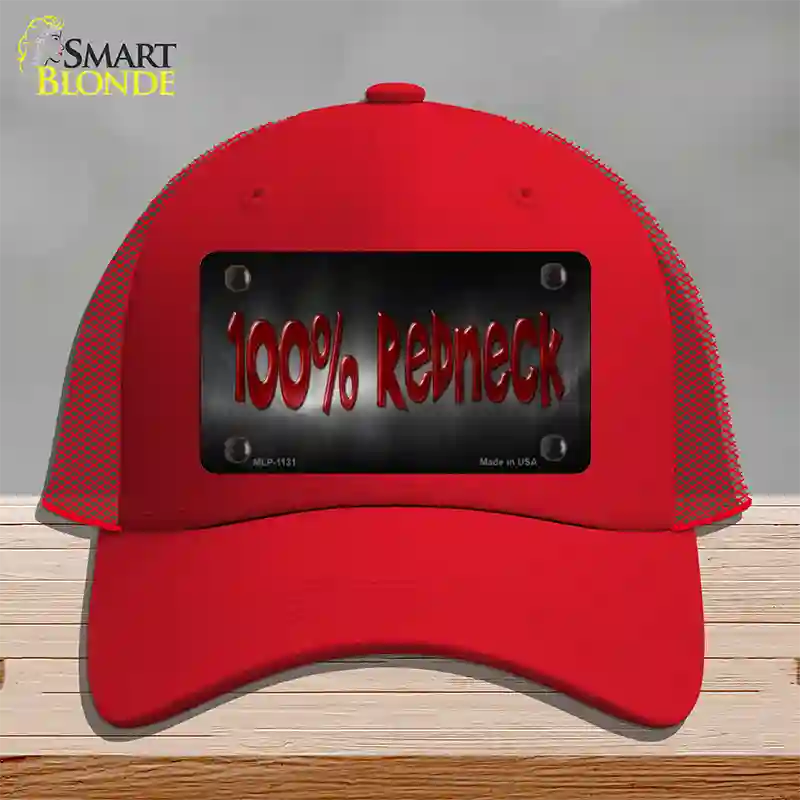 100% Redneck Novelty License Plate Hat Mesh / Red