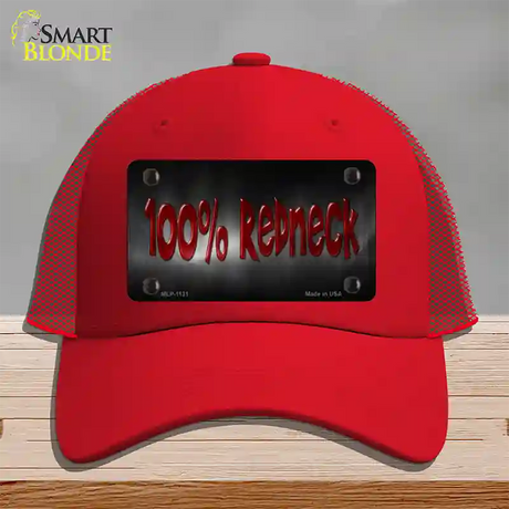 100% Redneck Novelty License Plate Hat Mesh / Red