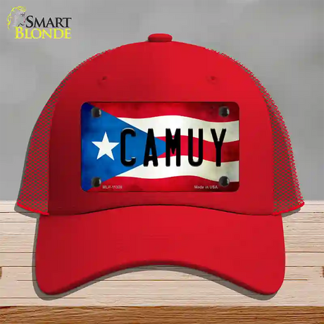 Camuy Puerto Rico Flag Novelty License Plate Hat Mesh / Red