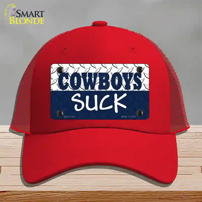 Cowboys Suck Novelty License Plate Hat Mesh / Red