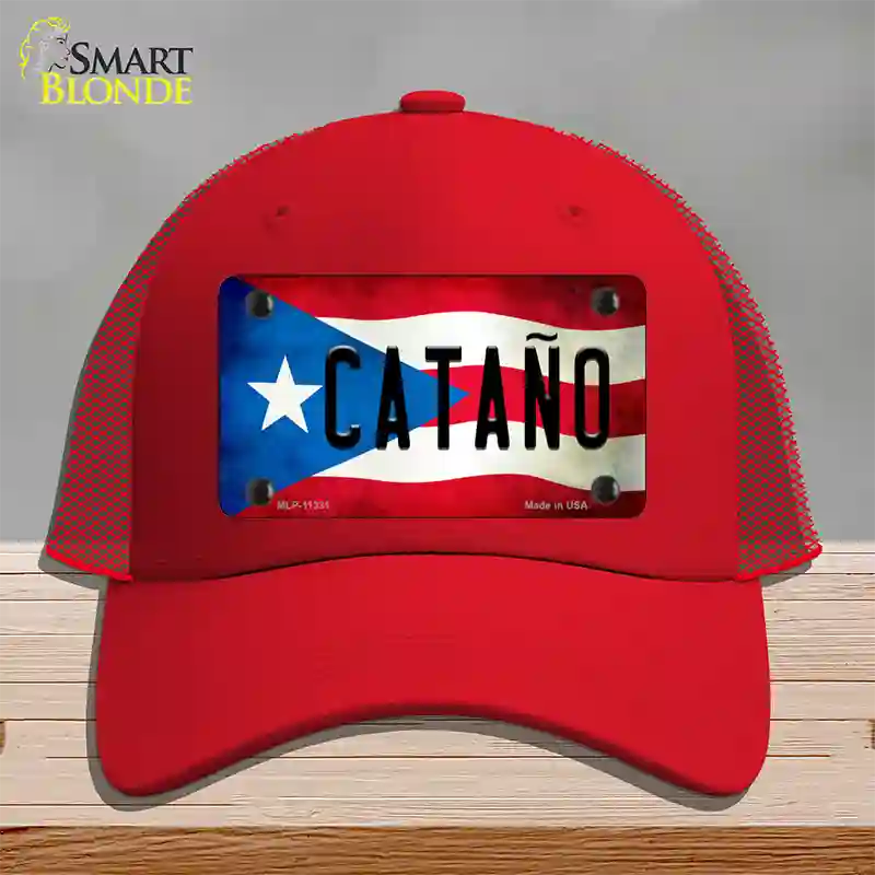 Catano Puerto Rico Flag Novelty License Plate Hat Mesh / Red