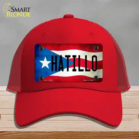 Hatillo Puerto Rico Flag Novelty License Plate Hat Mesh / Red