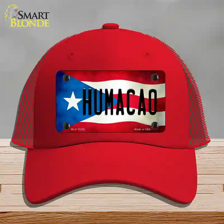 Humacao Puerto Rico Flag Novelty License Plate Hat Mesh / Red