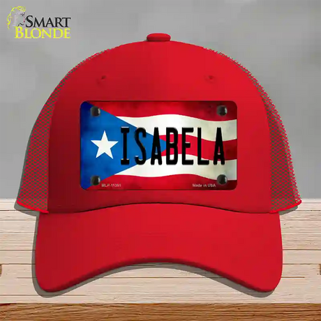 Isabela Puerto Rico Flag Novelty License Plate Hat Mesh / Red