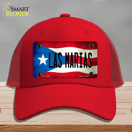 Las Marias Puerto Rico Flag Novelty License Plate Hat Mesh / Red