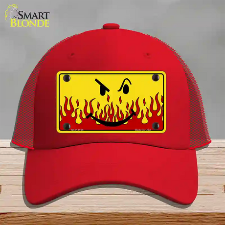 Smiley Flame Novelty License Plate Hat Mesh / Red