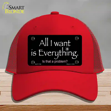 All I Want Is Everything Novelty License Plate Hat Mesh / Red