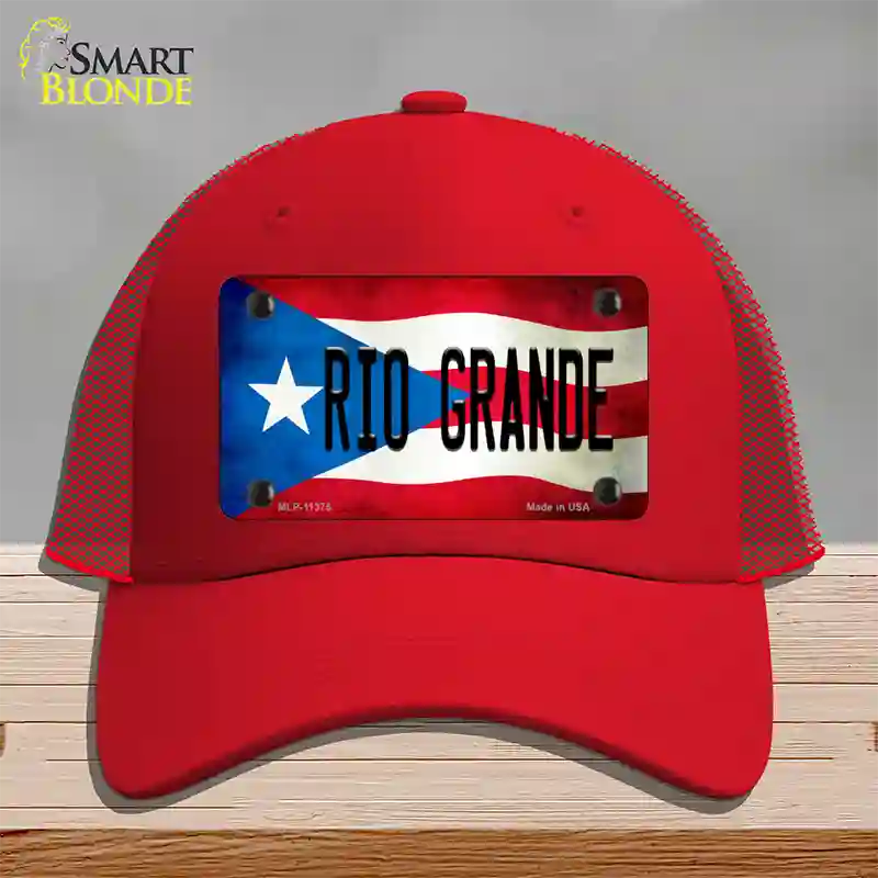 Rio Grande Puerto Rico Flag Novelty License Plate Hat Mesh / Red