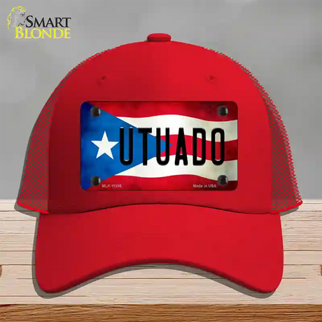 Utuado Puerto Rico Flag Novelty License Plate Hat Mesh / Red