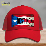 Best Mom Puerto Rico Flag Novelty License Plate Hat Mesh / Red