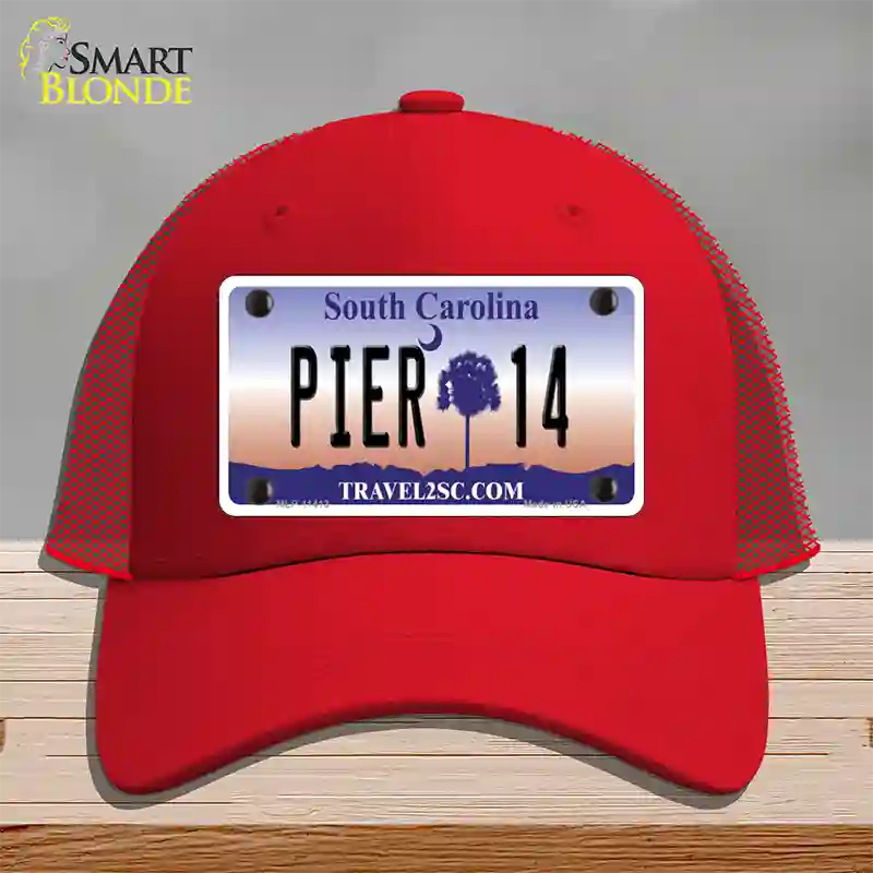 Pier 14 South Carolina Novelty License Plate Hat Mesh / Red