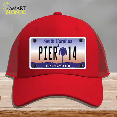 Pier 14 South Carolina Novelty License Plate Hat Mesh / Red