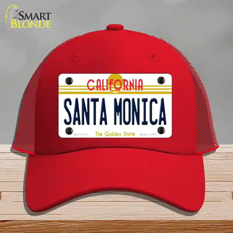 Santa Monica California Novelty License Plate Hat Mesh / Red