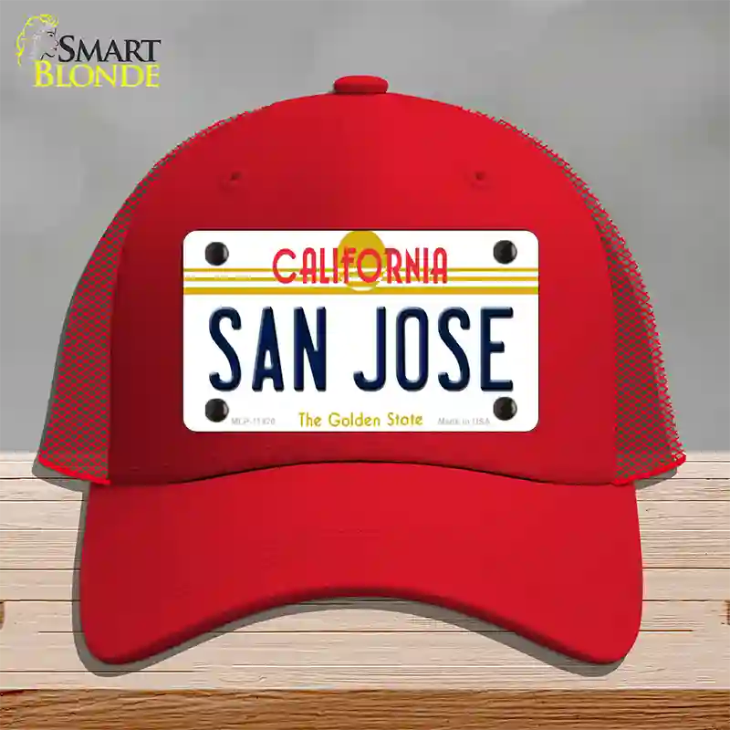 San Jose California Novelty License Plate Hat Mesh / Red