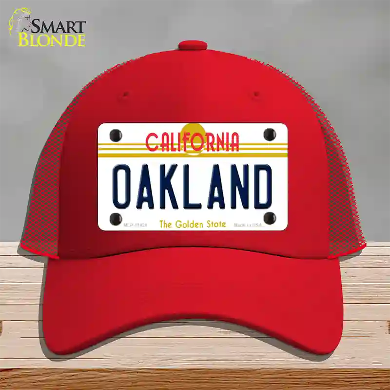 Oakland California Novelty License Plate Hat Mesh / Red