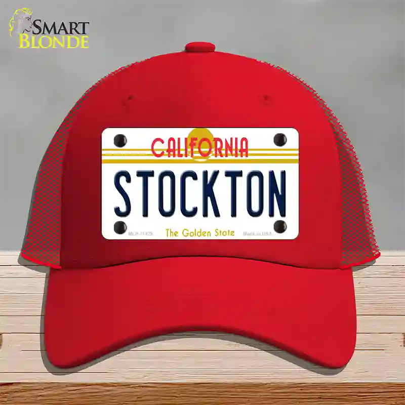 Stockton California Novelty License Plate Hat Mesh / Red