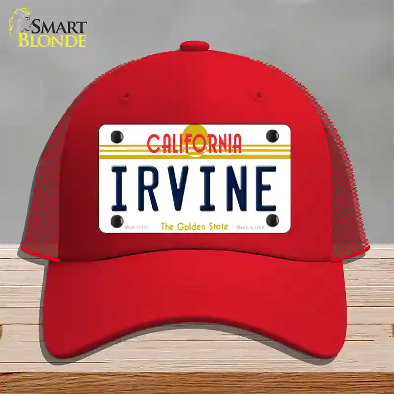 Irvine California Novelty License Plate Hat Mesh / Red