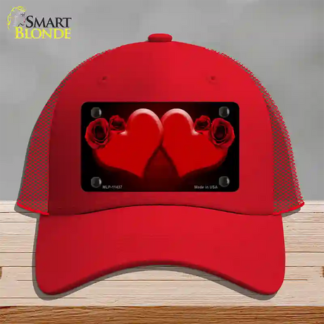 Hearts Over Roses In Red Novelty License Plate Hat Mesh / Red