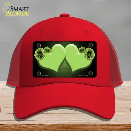 Hearts Over Roses In Lime Green Novelty License Plate Hat Mesh / Red