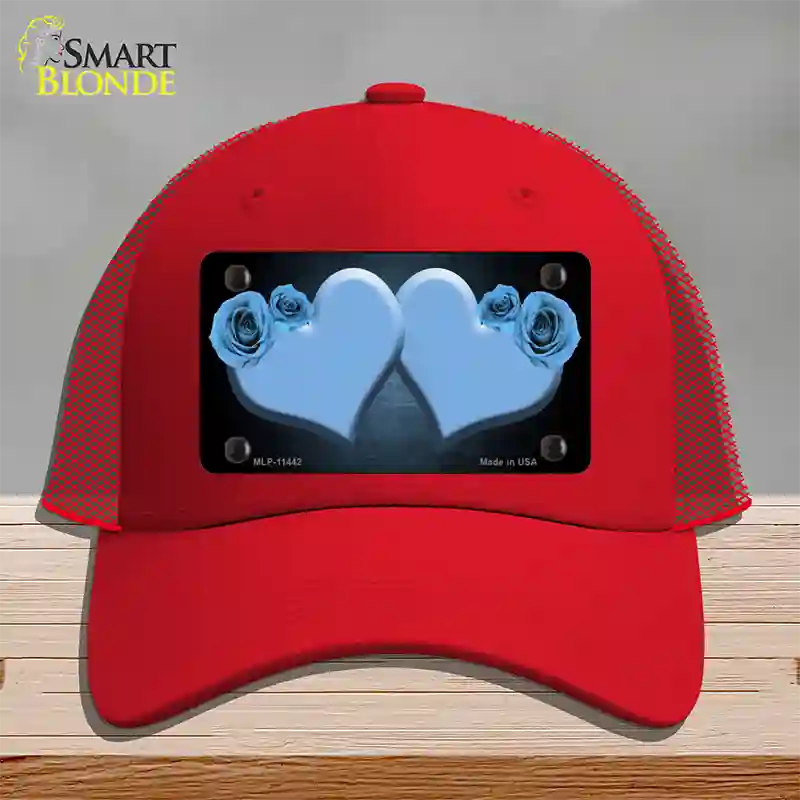 Hearts Over Roses In Light Blue Novelty License Plate Hat Mesh / Red