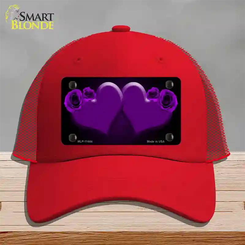 Hearts Over Roses In Purple Novelty License Plate Hat Mesh / Red