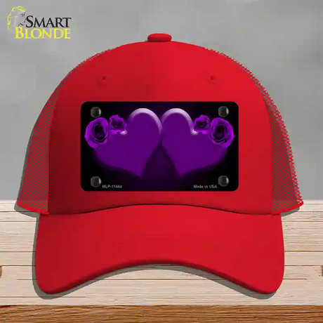 Hearts Over Roses In Purple Novelty License Plate Hat Mesh / Red