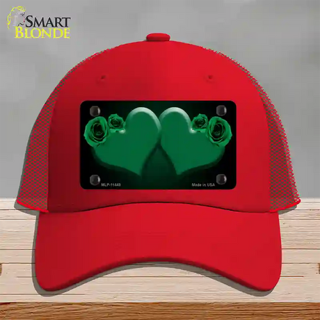 Hearts Over Roses In Green Novelty License Plate Hat Mesh / Red