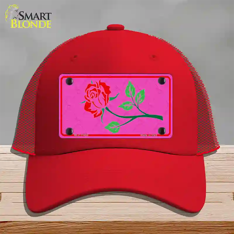 Illustrated Rose On Pink Chaise Lounge Novelty License Plate Hat Mesh / Red